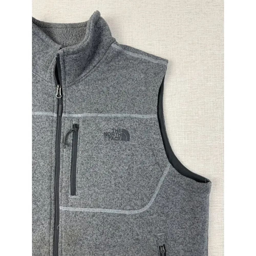 The North Face Sweater Fleece Vest Mens Large Gray Full Zip Sherpa Lined